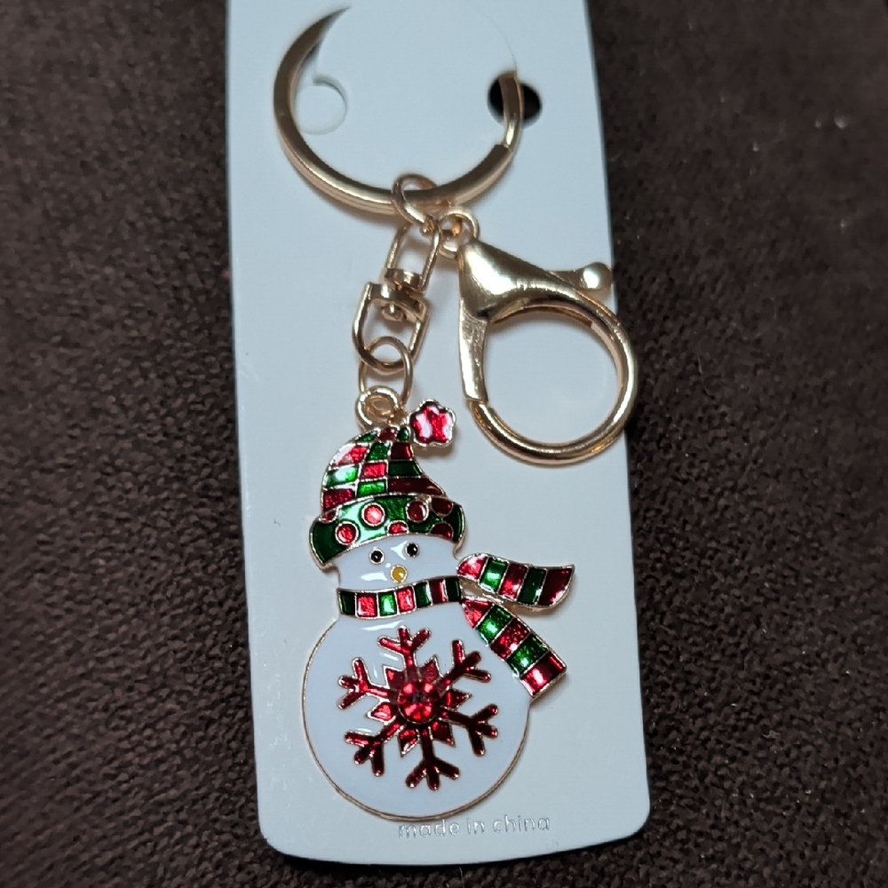 Festive Snowman Keychain/Bag/Backpack Charm with Gold Or Silver Accents ⛄☃️ - Picture 1 of 2